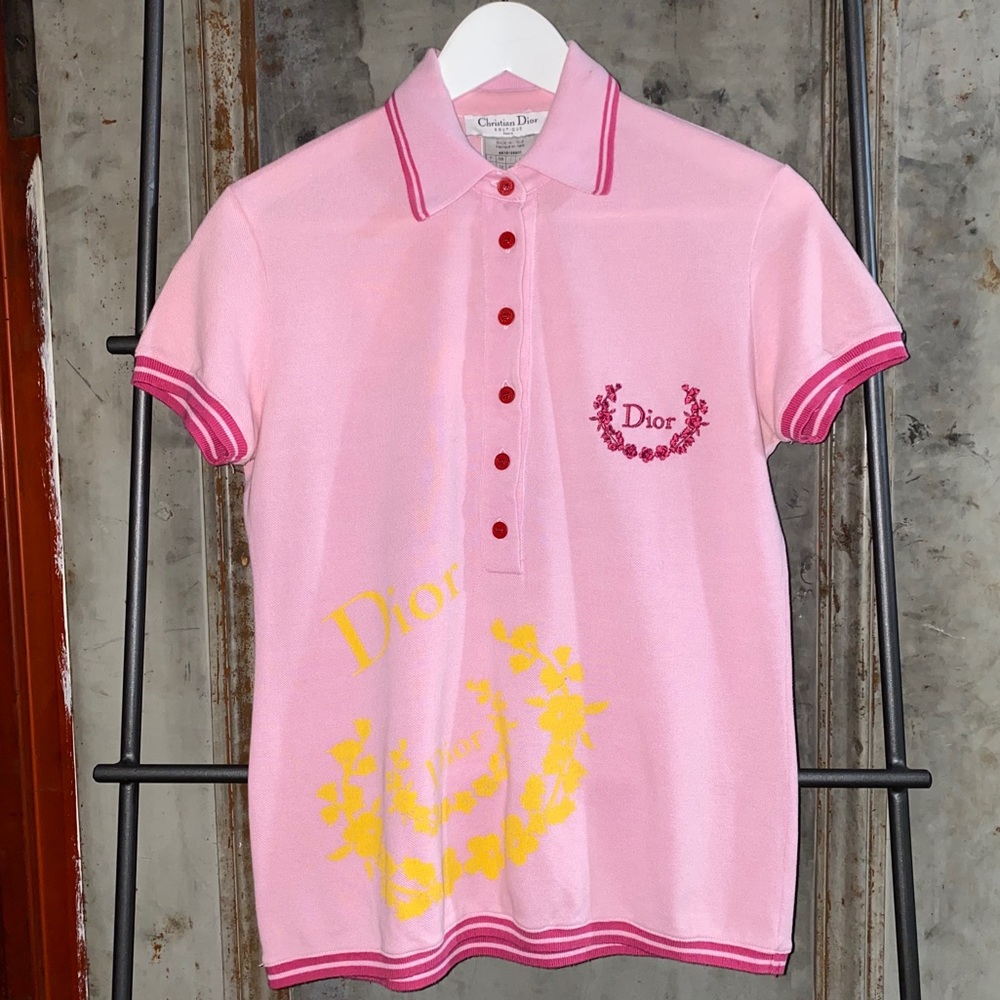 Christian Dior Pink Fuchsia Yellow Logo Polo Shirt